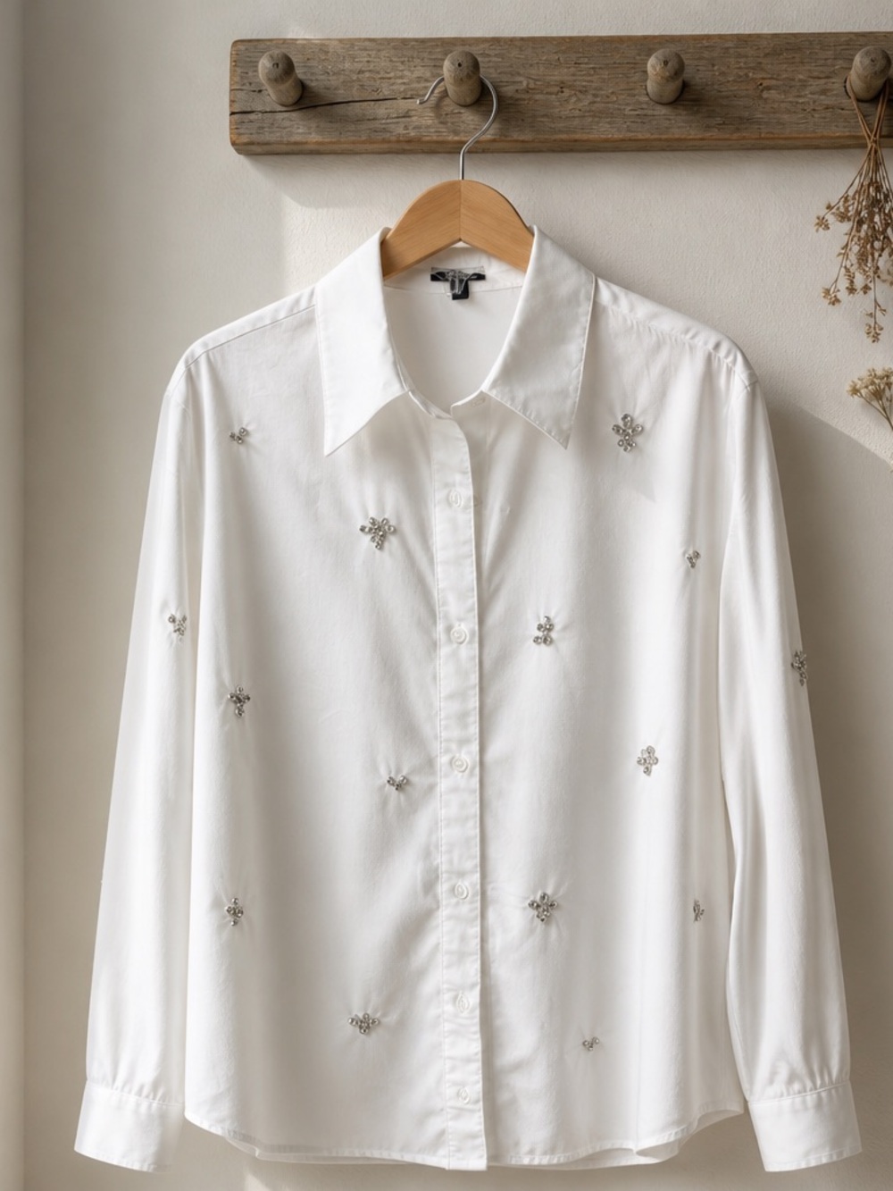 Express White Embellished Button-Up Blouse